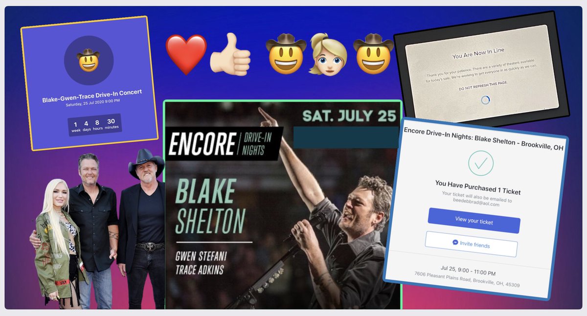 LouieVG's tweet photo. I got my tickets for @blakeshelton @gwenstefani @TraceAdkins #encoredriveinnights #shefani @gwenfreakgx @gwenblakeinfo @gwenstefani_PL @amgsm2000 @gwensmybae @ShefaniStan https://t.co/DT6kHqdLOD