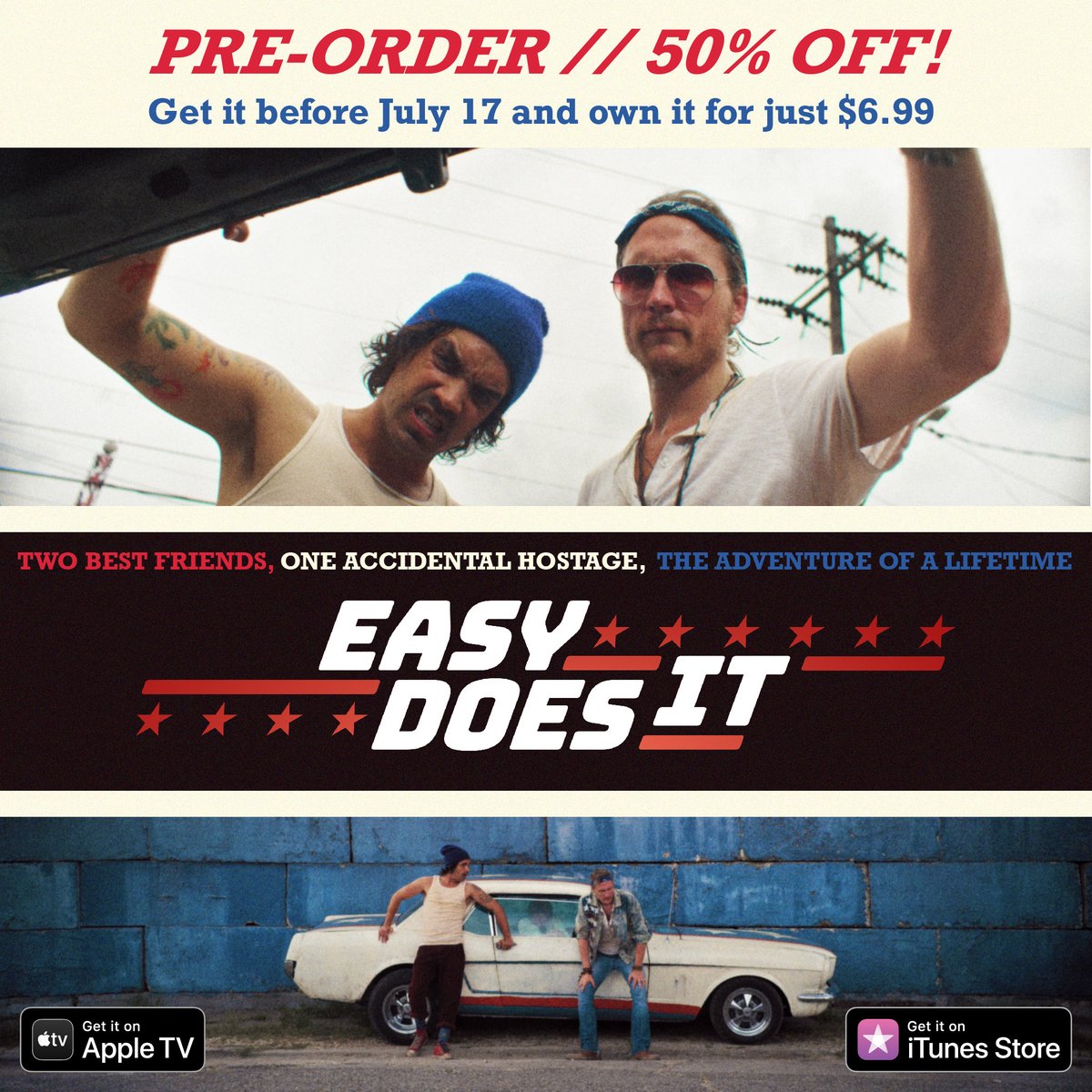 Pre-Order now on iTunes or AppleTV and own it for 50% off! Offer ends July 17th! 🎉🍎📼

#EasyDoesIt #preorder #ownit #promotion #ondemand #indemand #discount #apple #getit #watchit