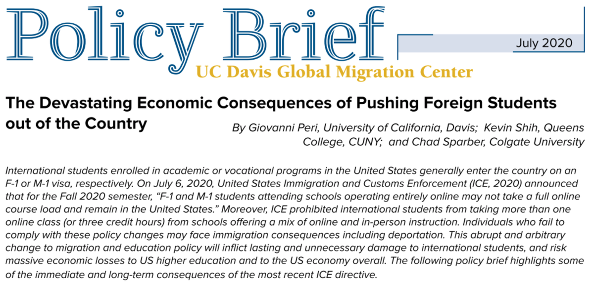UCD_GlobalMC's tweet photo. "This abrupt and arbitrary change to migration and education policy will inflict lasting and unnecessary damage to international students, and risk massive economic losses to US higher education and to the US economy overall." -Giovanni Peri Et al.
https://t.co/ZFqjD75Qyk https://t.co/oNKz3N2bVW
