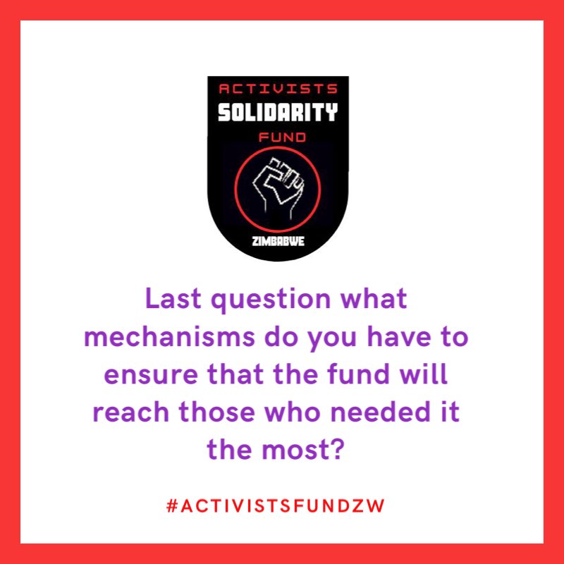 ActivistsFund's tweet photo. Last question to you @NkosieKwekwe05 and @Abbey263 what mechanisms do you have to ensure that the fund will reach those who needed it the most? #ActivistsSolidarityFund https://t.co/SRybQ2darQ