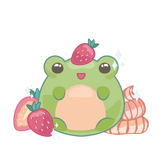 Лягушка с клубникой на голове рисунок