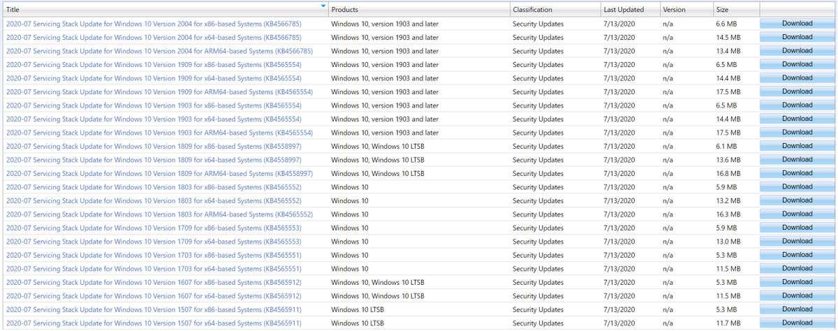 WZorNET's tweet photo. 😉📢⚙️July 14, 2020 #ServicingStackUpdate's for Windows 10 Version's 1507, 1607, 1703, 1709, 1803, 1809, 1903, 1909 and for 2004👉https://t.co/euMeyajFSP https://t.co/MOes90TDd2
