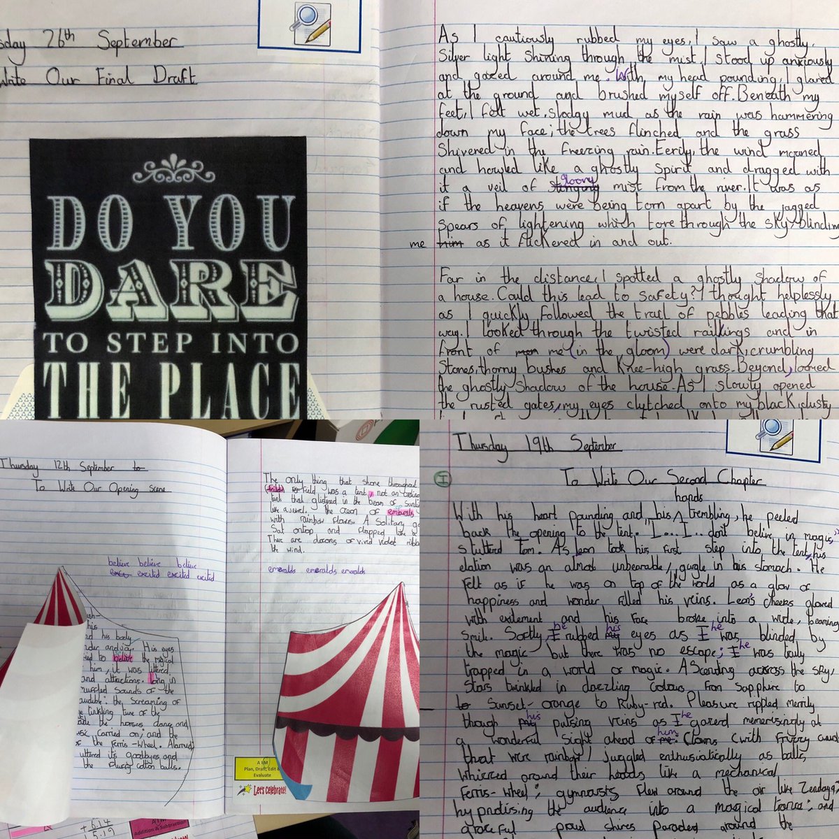 MissBeckyPowell's tweet photo. Leon and the Place Between was full of exciting learning! They were inspired to write after stepping into the circus tent like Leon- @TheConcentricC fully immerses the children in their learning creating a true love of learning🤹🎪 https://t.co/ZYpD5jZVdX