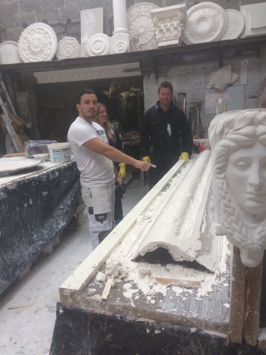 Teaching George Clark and channel 4 the process of making bespoke plaster mouldings at my factory ,proud to be part of the English heritage trade 
#made in England