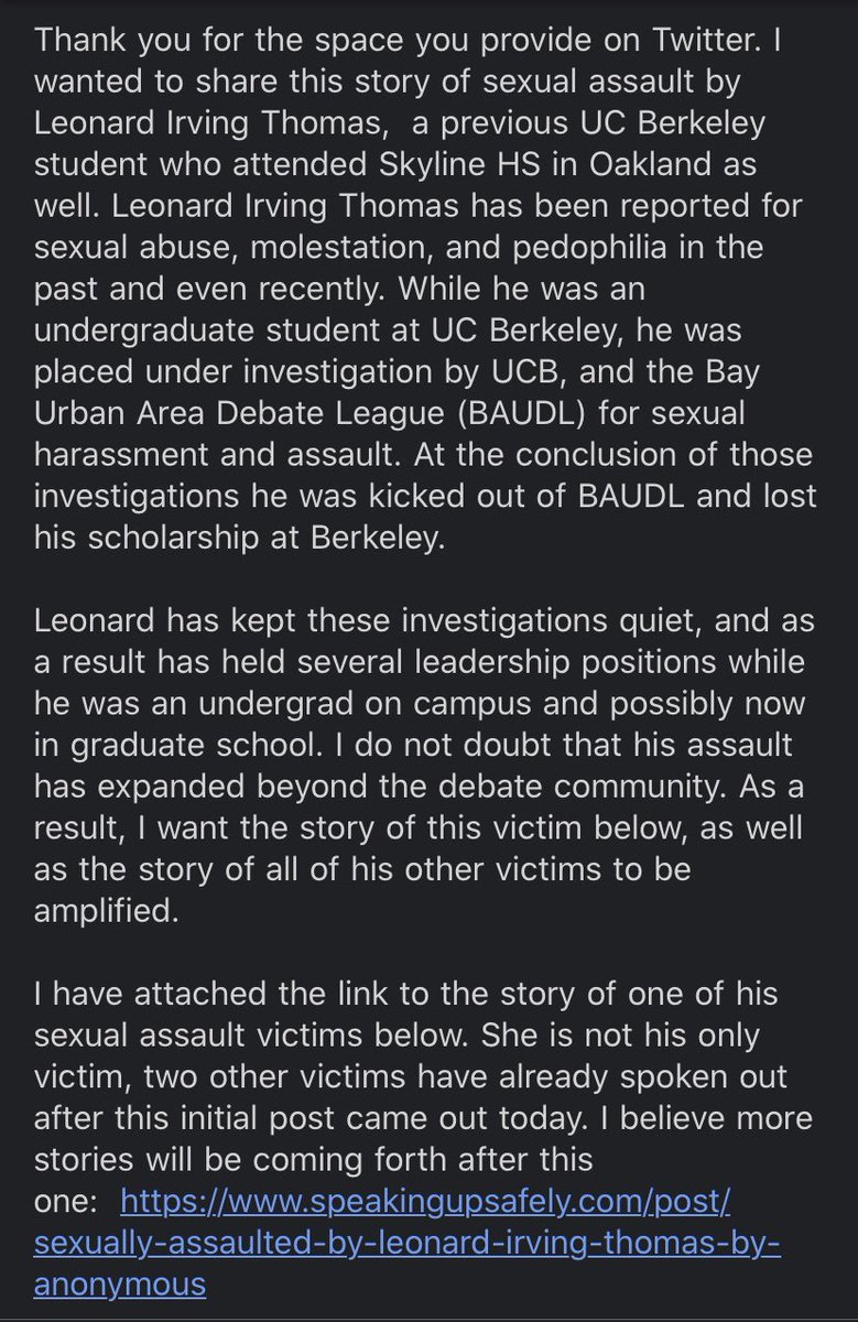 Leonard Irving Thomas - previous UC Berkeley student Link to full story: speakingupsafely.com/post/sexually-…