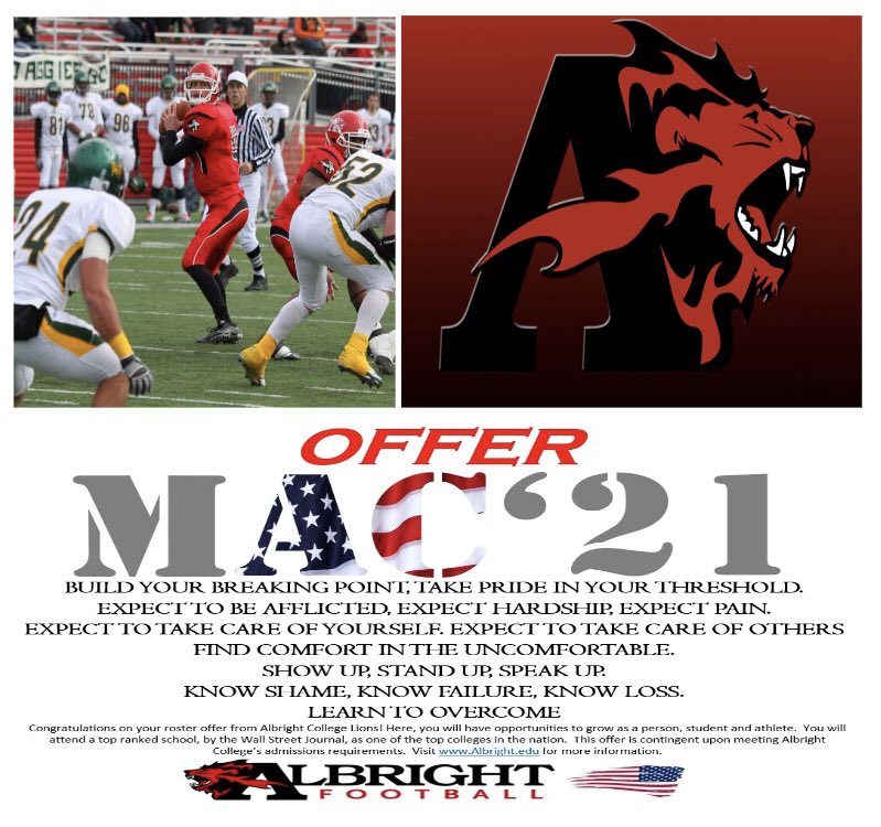 PlatonAidan's tweet photo. Blessed to receive an offer from Albright College!!! @CoachWeaverAC @Albright_FBall @LNHS_LION_FB #RoarWithUs https://t.co/z9rAjh4spR