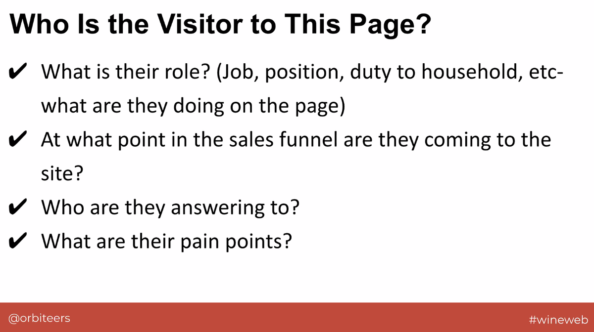 ericschwartzman's tweet photo. Before you write conversion copy, make sure you know who your target visitor is, says @orbiteers copy chief @oneillofchicago. #wineweb https://t.co/5bm2pIe9Vd