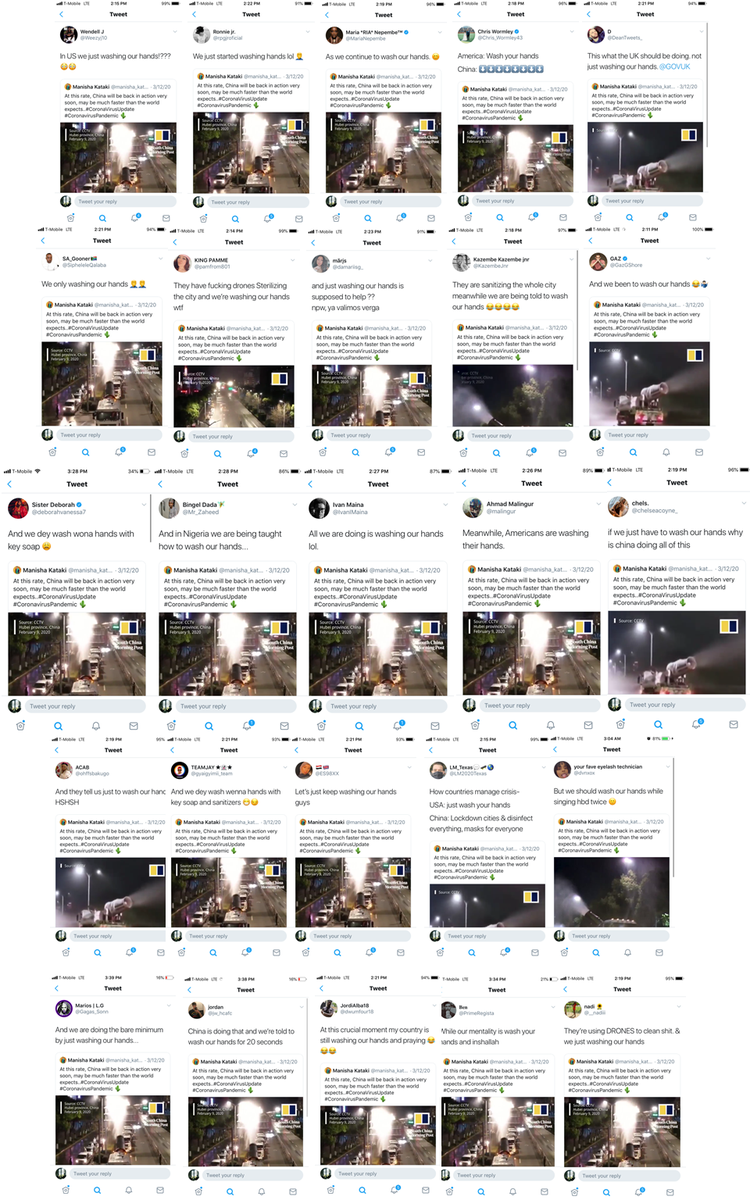 11/5 This collage is a tiny sample of the fake accounts CCP used to popularize COVID lockdowns.In these Tweets, CCP sends its regards to the world by denigrating every other government in the world, using many dialects, and contrasting them with its authoritarian "success."