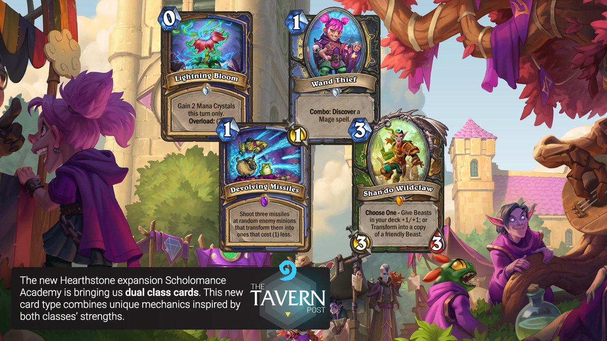 thetavernpost's tweet photo. Dual-Class cards embody the richly varied magical education at Scholomance Academy by mashing up unique mechanics inspired by both classes’ strengths, unlocking a whole new spectrum of gameplay possibilities​. https://t.co/gDUVC75jW8