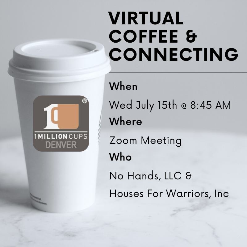 Another Zoom event tomorrow morning starting at 8:45 with No Hands, LLC and Houses for Warriors. 

Zoom Meeting: bit.ly/1mcden-zoom-pwd

See you there!