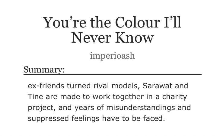 ♡︎ you're the colour i'll never know i feel dumb putting this here cause i feel like y'all already read this and if you don't .. where do you live?• 6 chapters & 54072 words• greatest writing, literal masterpiece •  https://archiveofourown.org/works/23546068/chapters/56479897• by:  @bbrightfalls ♥︎