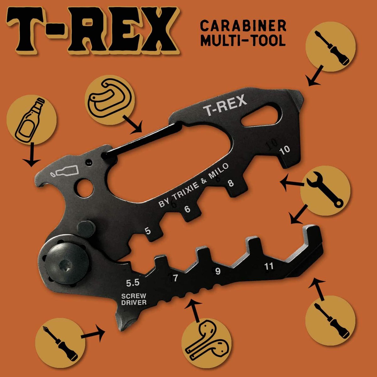 shoeandlie's tweet photo. T-REXマルチツールの機能一覧です。
他にもボタンを押すときの非接触アイテムとしても使えます。 https://t.co/1lD99mr6Jx