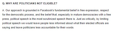 6. Facebook's rules exempt posts from politicians from fact-checking. It does not exempt opinion.