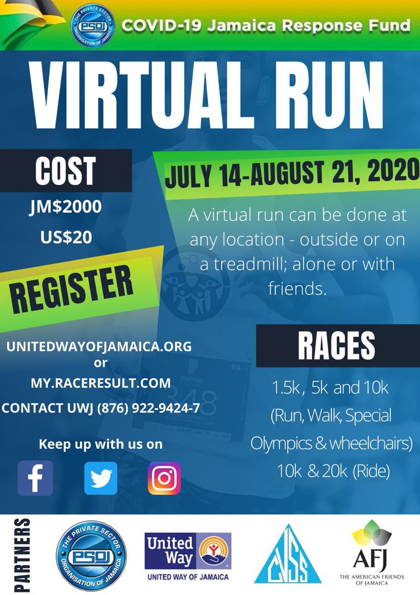 #VirtualRun /Walk/Bike who is in? <a href="/mcdonaldrachael/">𝚁𝚊𝚌𝚑𝚊𝚎𝚕 𝙼𝚌𝙳𝚘𝚗𝚊𝚕𝚍</a> <a href="/Gordonswaby/">Gordon Swaby</a> @PeterBuntingMP <a href="/floydgreenja/">Floyd Green</a> <a href="/christufton/">Dr. Chris Tufton</a> #JamaicaMoves 👇🏽👇🏽
