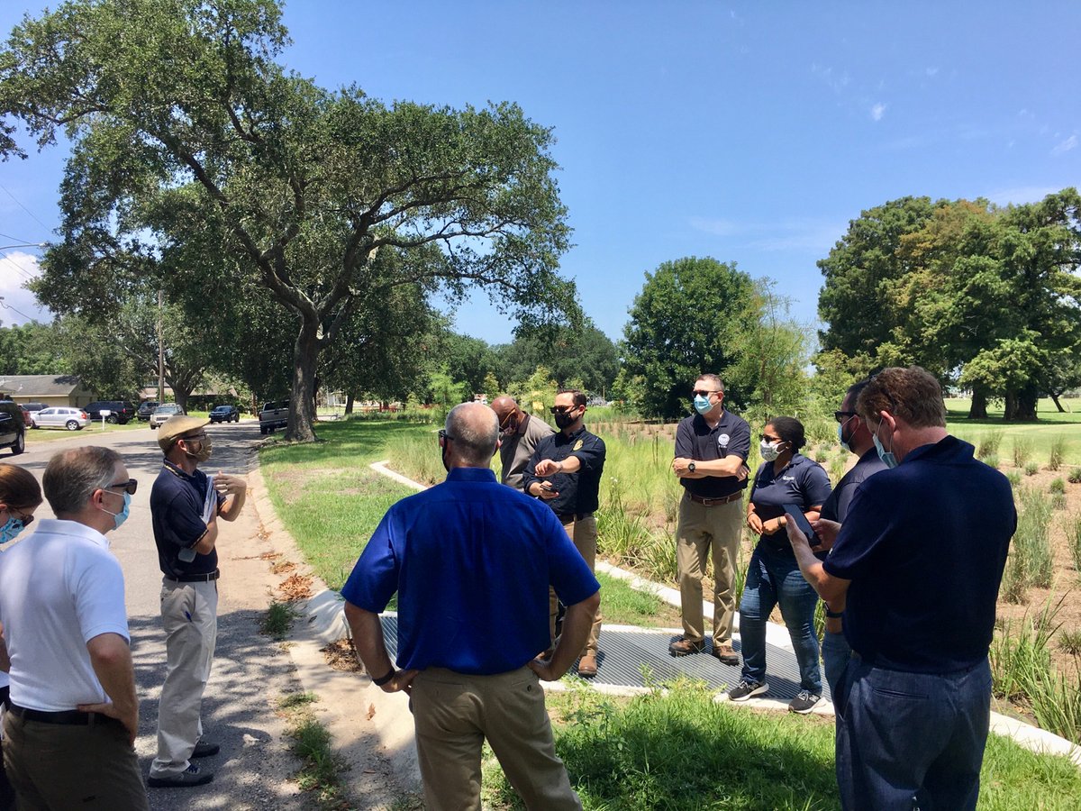 FEMARegion6's tweet photo. Today in New Orleans: the FEMA Administrator @FEMA_Pete and @femaregion6RA Tony Robinson toured
the Pontilly Neighborhood Stormwater Network.
@fema's Hazard Mitigation Grant Program provided funding for the project which will reduce flood risk. https://t.co/oWVFZyR64R