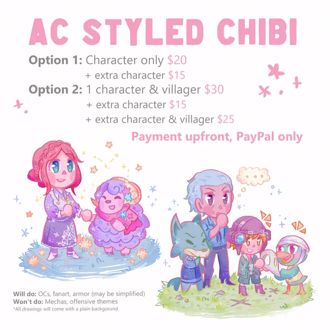 [RT ?] Since I finished my last batch, my commissions are once again open! This time I've added other options as well if anyone is interested! 
