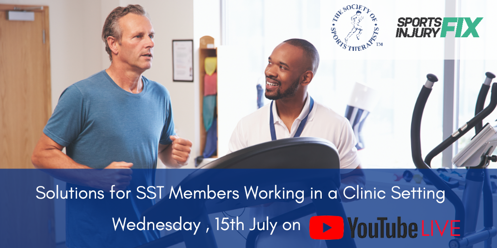 TheSSTofficial's tweet photo. Talking solutions for #SST Members working in a clinic setting with #SSTExtra Partner 
@SportsInjuryFix @malcsloan
@theEndurancePT
 
Tune in LIVE on Youtube tomorrow, 15th July at 8pm:
https://t.co/lE9lQCzeF0

**PLEASE NOTE REVISED DATE** https://t.co/NDy8tQ7aA6