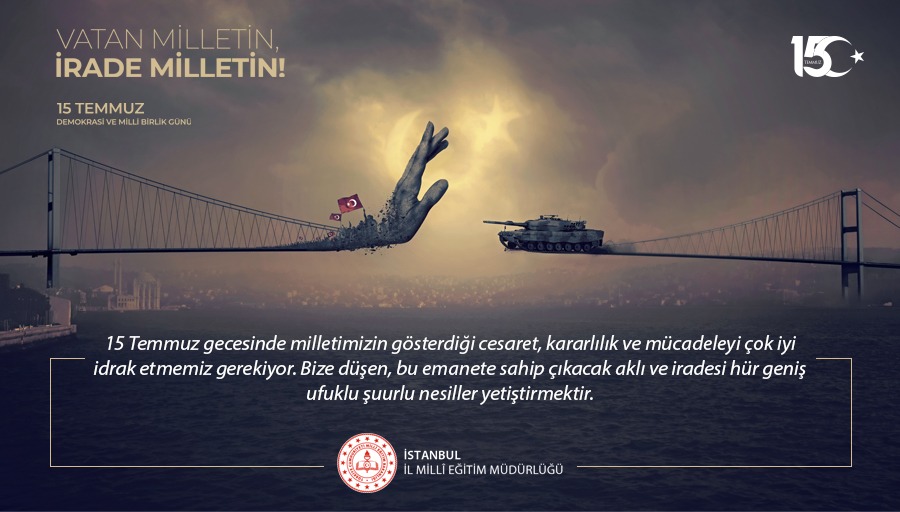 istanbulilmem's tweet photo. 15 Temmuz Demokrasi ve Millî Birlik Günü'nün birlik ve beraberliğimizi güç katmasını diliyor, asil direnişin kahramanları olan şehit ve gazilerimizi rahmet ve minnetle anıyoruz.
@tcmeb @memleventyazici https://t.co/KI1G68Rx2F