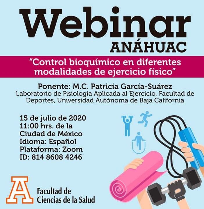 Anahuac_FCS's tweet photo. #SomosAnáhuac ¡Hola! Te invitamos mañana 15 de julio a conocer el control bioquímico en diferentes modalidades de ejercicio físico. 

Webinar por Zoom: ID 814 8608 4246
11:00 am 
¡No faltes! 🏋🏻‍♀️🚴🏻‍♀️🏊🏼‍♂️ https://t.co/qx5sqc69tB