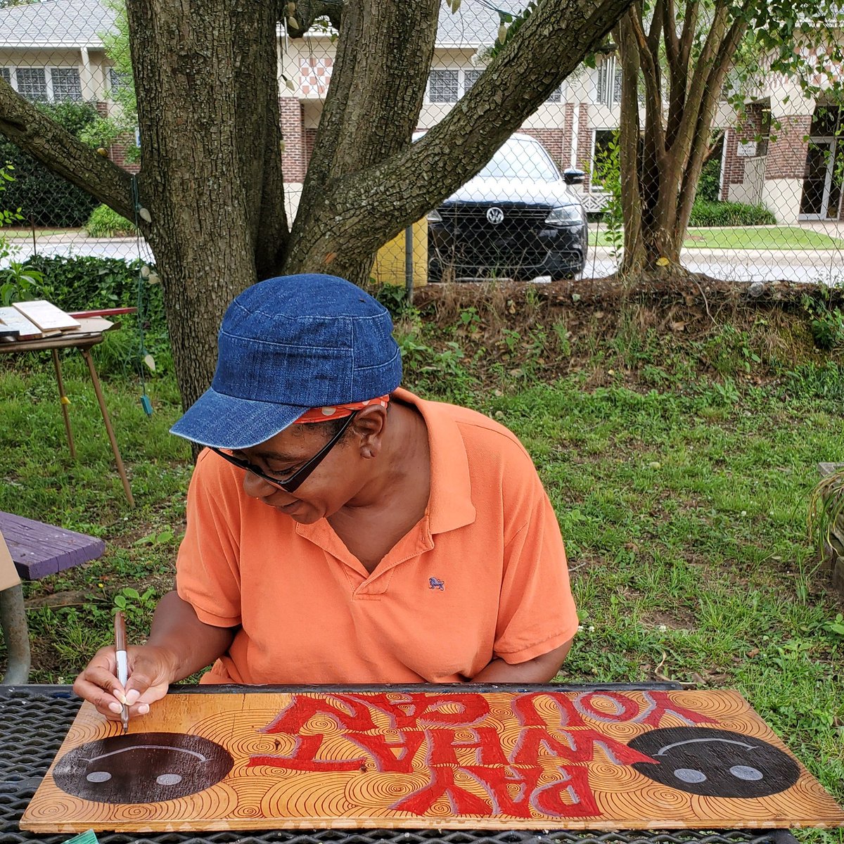DunbarGarden's tweet photo. Meet Allison, our very talented sign maker. She hand draws most of our signs here at Dunbar Garden. Here she is getting our "Pay what you can" sign ready for the market tomorrow.  Every Wednesday 9am-5pm. 🌻 https://t.co/1bf5k7JMoy