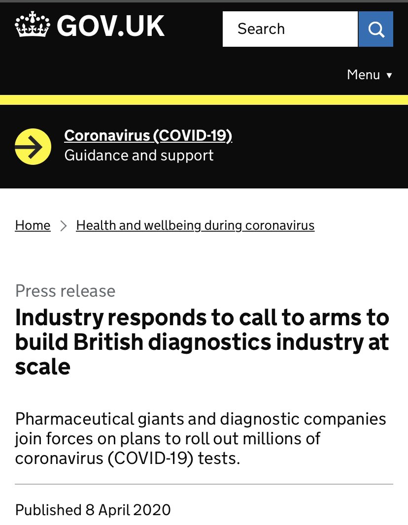 22/. In April, the PM announced that the govt was setting up a rapid testing consortium (UK-RTC) to provide fast, accurate pregnancy-style home test kits for  #Covid19 antibodies.The test would be a "gamechanger" allowing people to test in of 15 minutes in from their own home.