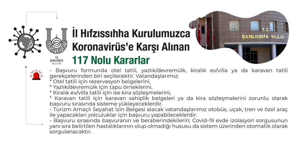 Abdullah_Erin47's tweet photo. İl Hıfzıssıhha Kurulumuzca #Koronavirüs’e karşı alınan 117 Nolu Kararlar❗️

#EvindeKalŞanlıurfa
#EvdeHayatVar 
#BirlikteBasaracagiz https://t.co/JnR1PWWp1i