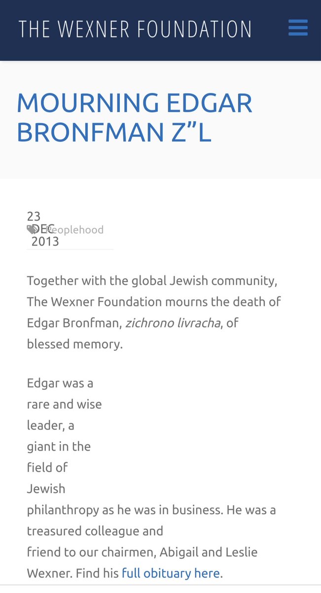 13) The Bronfman family has some much bigger connections though. Members of the Bronfman family have been close business partners with Les Wexner and Robert Maxwell.