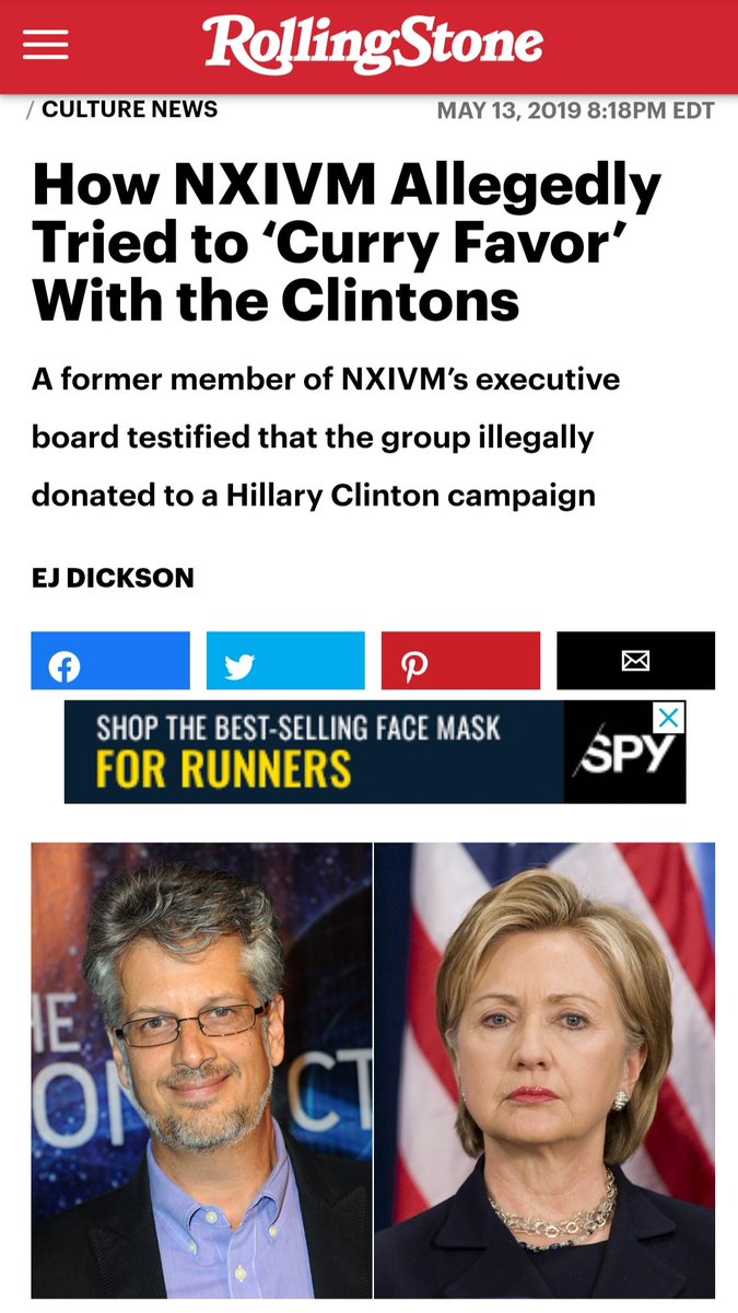 17) Hillary was apparently working with and accepting illegal campaign donations from NXIVM cult members.