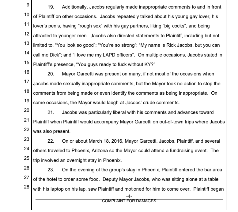 BREAKING: A LAPD officer who worked in Mayor Garcetti's protection detail is suing the city after he says one of Garcetti's advisors repeatedly sexually harassed him over several years while in the presence of the Mayor, who he says did nothing to stop it. Graphic details  @FOXLA