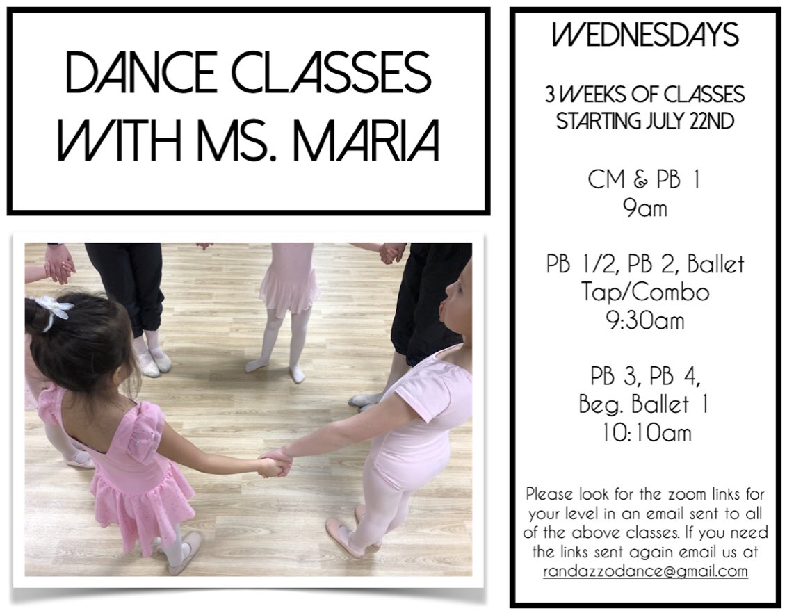 RandazzoDanceA2's tweet photo. New ZOOM classes being offered to Creative Movement and Pre Ballet students! 🩰 Check your email! https://t.co/ztTIdFTef2