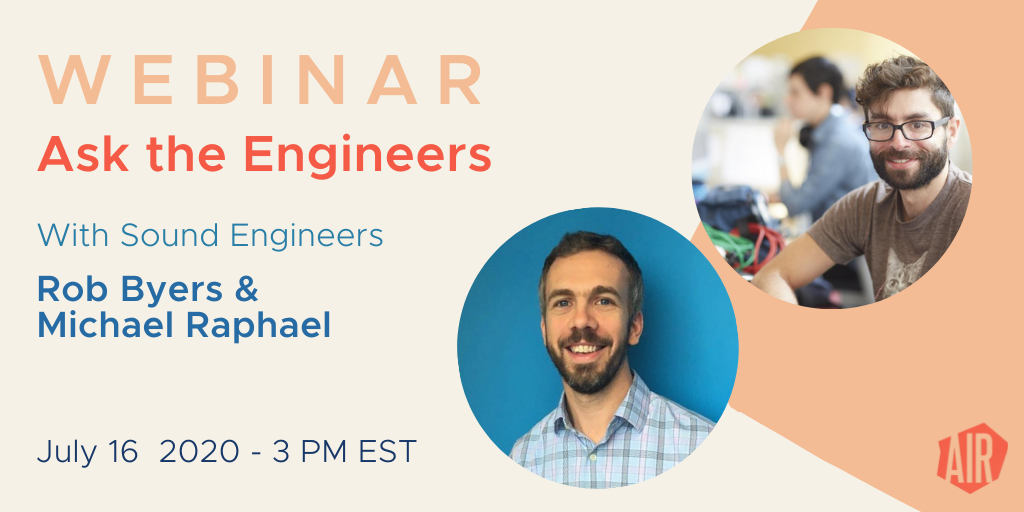 AIRmedia's tweet photo. Ask an Engineer Q&amp;A Webinar with Rob Byers expert (@RobByers1) and Michael Raphael (@sepulchra) of @finalfinalv2 7/16 @ 3PM. Get pointers that you can use to improve your work, from efficiency in mixing to production workflow and recording. RSVP: https://t.co/wKuGXy3fjq https://t.co/rqfSPipLwU