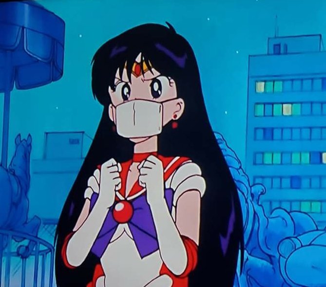 SoulGlitc_h's tweet photo. Remember when Sailor Mars caught a cold and out of courtesy for others she wore a mask even while fighting for her life? Be like Sailor Mars. https://t.co/k1zc40BJG4