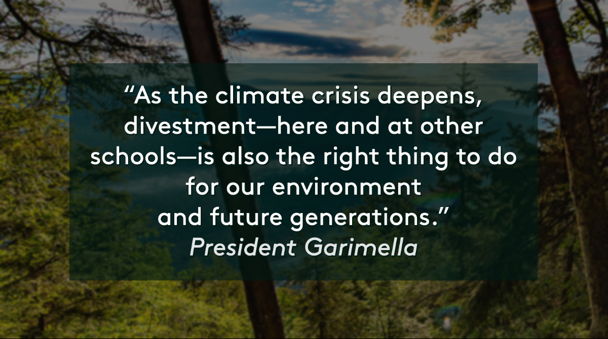 uvmvermont's tweet photo. Divesting from fossil fuels is "the right thing to do for the University of Vermont, given our history and longstanding commitment to sustainability efforts," said President @SVGarimella

#UVMProud https://t.co/2q9UMB9Y8k