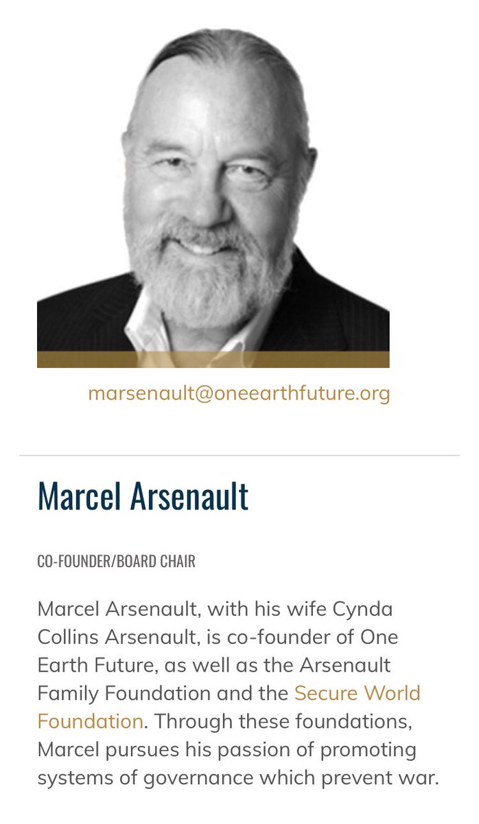 51/ MARCEL ARSENAULTCEO Real Capital SolutionsConnected to 104 co’sMA & wife Cynda Collins Arsenault founded OneWorldFuture Charity- focuses on global grassroots orgs & funding, maritime securityAll the hallmarks of a Clinton Foundation-type scamHussein cnxns