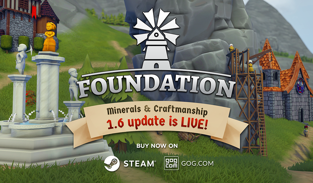 foundationgame's tweet photo. Major Update: Minerals &amp; Craftmanship 1.6 Update is now live!

- New: Minerals
- New: Masterpieces
- New: Production Chains
- And more!

Read the full announcement on Steam:

👉 https://t.co/h4Xtls6naC

#Indiegame #Gameupdate #News https://t.co/Vl3F9yLx2n