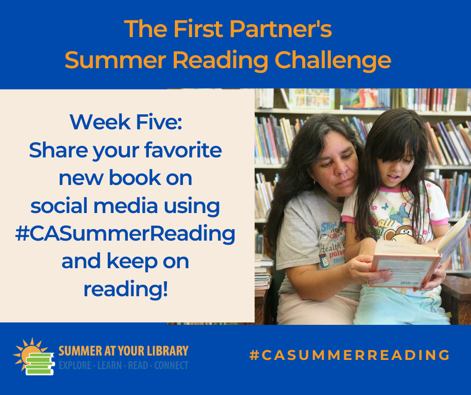vencolibrary's tweet photo. It's the final week of the First Partner's summer reading challenge! Share your favorite new book on social media using #CASummerReading, tag us @vencolibrary, and keep on reading! ☀️ 📚 https://t.co/qFS2uLiYBP