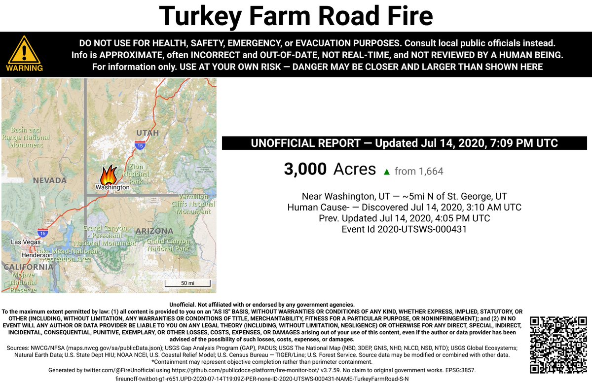 UtahNevFireBot's tweet image. #TurkeyFarmRoadFire 🔥 unofficial, automated update.
Near Washington, UT. ⚠️ DO NOT USE FOR SAFETY PURPOSES - See officials instead. May be incorrect; disclaimers in images.