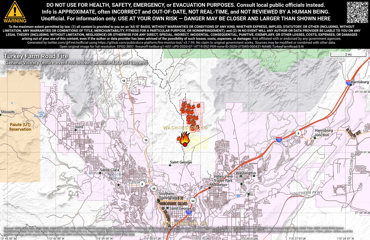 UtahNevFireBot's tweet image. #TurkeyFarmRoadFire 🔥 unofficial, automated update.
Near Washington, UT. ⚠️ DO NOT USE FOR SAFETY PURPOSES - See officials instead. May be incorrect; disclaimers in images.