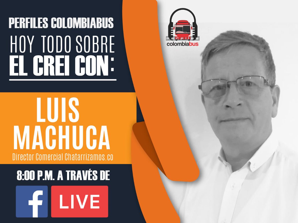 latinobus's tweet photo. Hoy en #PerfilesColombiabus, hablaremos sobre #CREI Pasajeros con #LuisMachuca, experto en los procesos de postulación y consultor. Los esperamos esta noche a las 8PM para que nos sigan vía #FacebookLive
@Acoltes @AsopartesNal @RUNT_OFICIAL @MinTransporteCo @ANDEMOS_COL https://t.co/7HCrOoBRvT