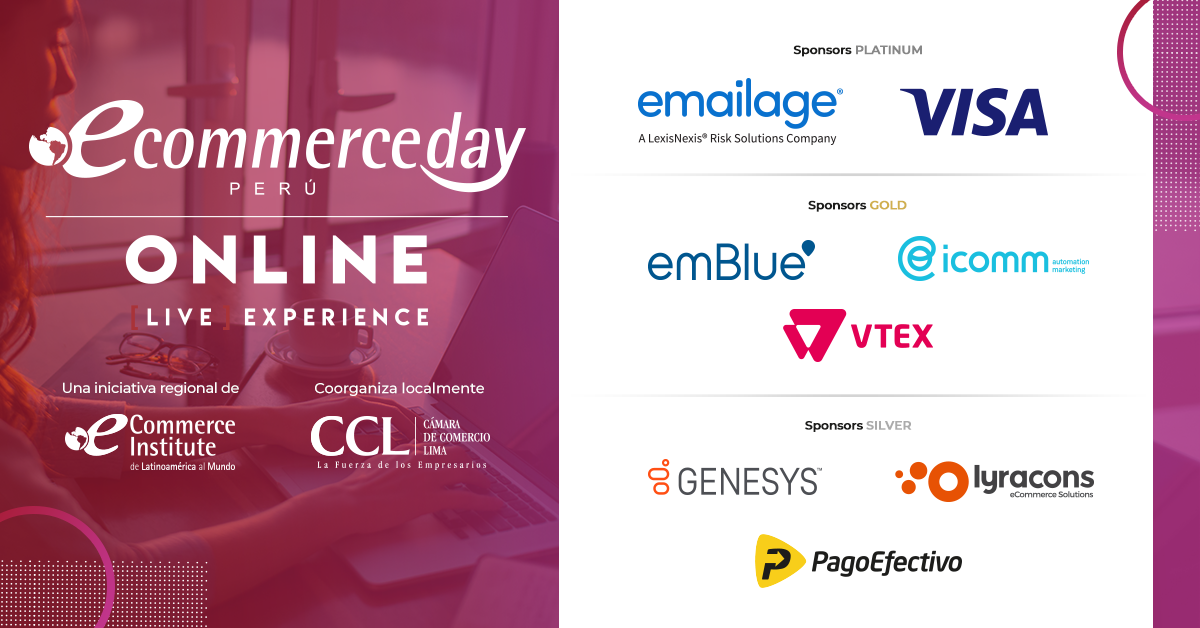 🇵🇪 El <a href="/einstituto/">eCommerce Institute</a> y la <a href="/camaradelima/">Cámara de Comercio Lima</a> agradecen a quienes nos acompañan en el eCommerce Day #Perú ONLINE [LIVE] EXPERIENCE <a href="/Emailage/">Emailage</a> <a href="/VisaPeru/">Visa Peru</a> @embluemail @ICOMM_ok <a href="/vtexonline/">VTEX</a> <a href="/Genesys_LATAM/">Genesys LATAM</a> <a href="/lyracons/">Lyracons</a> <a href="/PagoEfectivoPe/">PAGOEFECTIVO</a> 

#YoMeProfesionalizoEnCasa #eDayPE