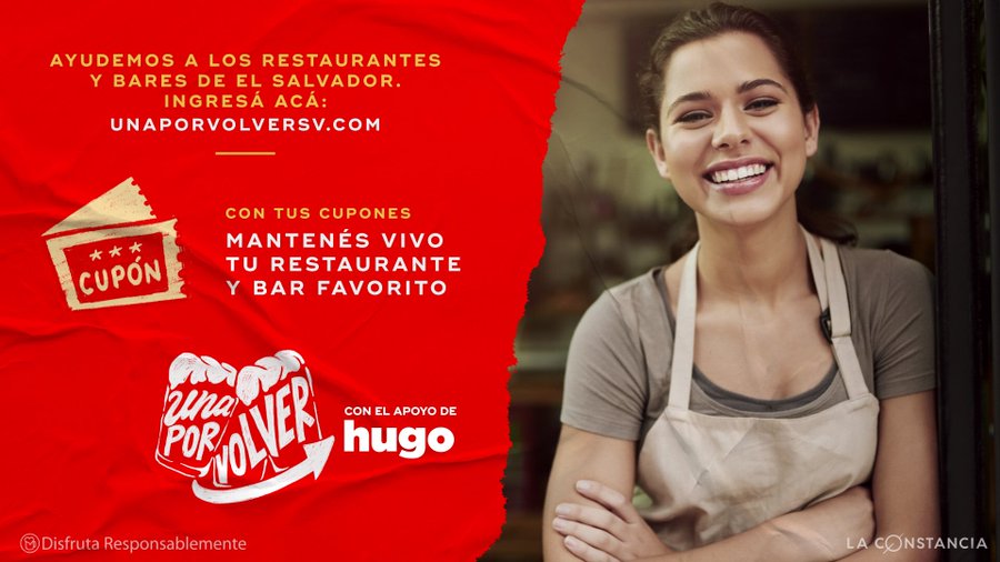 TelenoticiasGMV's tweet photo. Ayuda a tu restaurante o bar favorito adquiriendo los cupones de #UnaPorVolver.
Podes ayudar a su reactivación y sobre todo a sus empleados.
Conocé como ayudarlos para mantenerlos vivos junto a @PilsenerSV ingresando a: https://t.co/KmC5GR0lQ4 https://t.co/h2fRPIiXiM