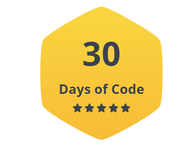 bingyliscious's tweet photo. Completed #30DaysofCode from @hackerrank . It was a fun and interesting challenge! I had to brainstorm in a lot of challenges and managed to get 5-Star!🥳 https://t.co/ZDxfht2oxx
