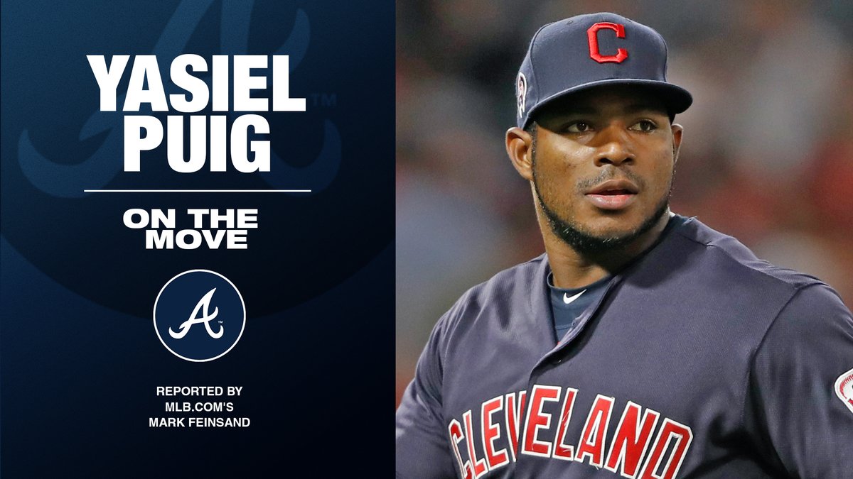 MLB's tweet photo. Yasiel Puig has reportedly agreed to a deal with Atlanta, source tells @Feinsand. https://t.co/9xkPHfxPoR https://t.co/upMlj1oFHq