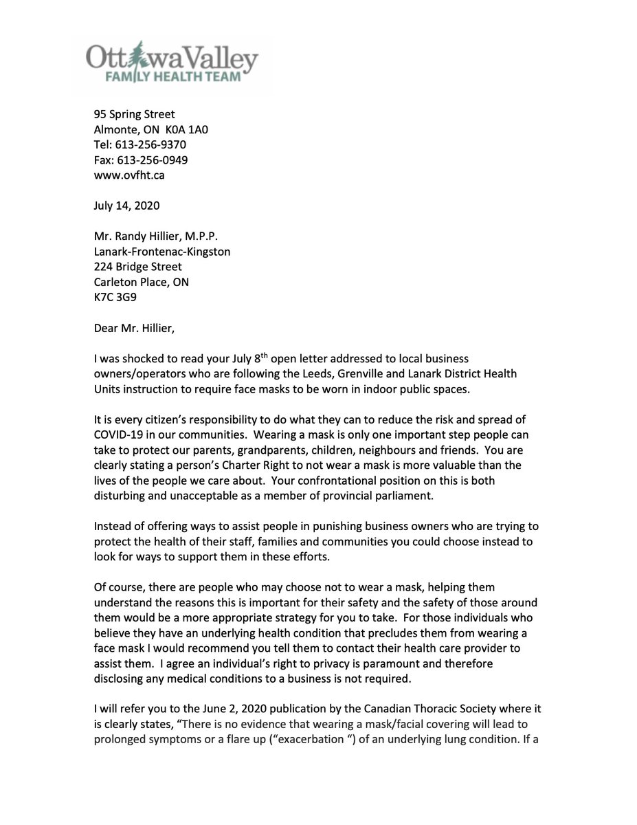 OVFHT's tweet photo. We were disappointed to read @randyhillier 's letter to local businesses on his website: https://t.co/ixvkELYGTv Please see our response. https://t.co/gqbO90f8th