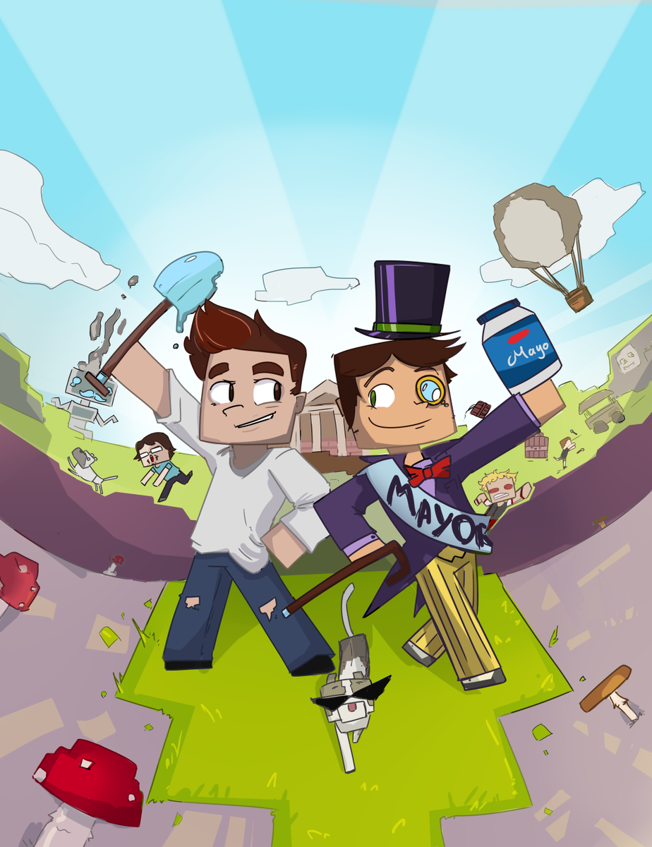 ZloYxp's tweet photo. Here's an art i entirely forgot to post, but which we did get done on the last art stream: "Mayo SCAP", celebrating Scar and Bdubs winning the mayoral race on Hermitcraft https://t.co/nYKZw1F28q