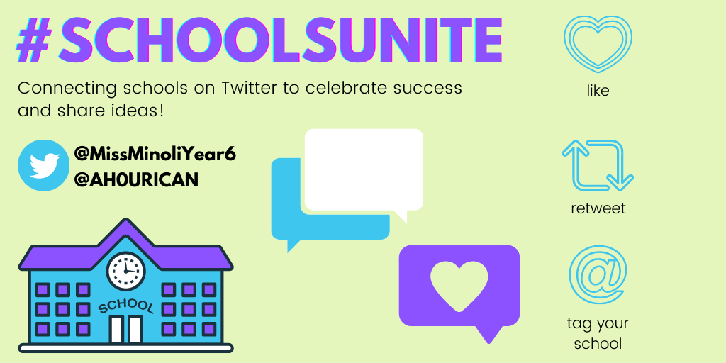 MissMinoliYear5's tweet photo. So much support on #EduTwitter for teachers 💜 Let’s see if we can boost the engagement of our school accounts and share what we’re up to! Like + retweet, tag your school below + tell us a little bit about it so that we can follow, like + learn from each other 💙🏫 #SchoolsUnite https://t.co/z7K6Lk0v1c