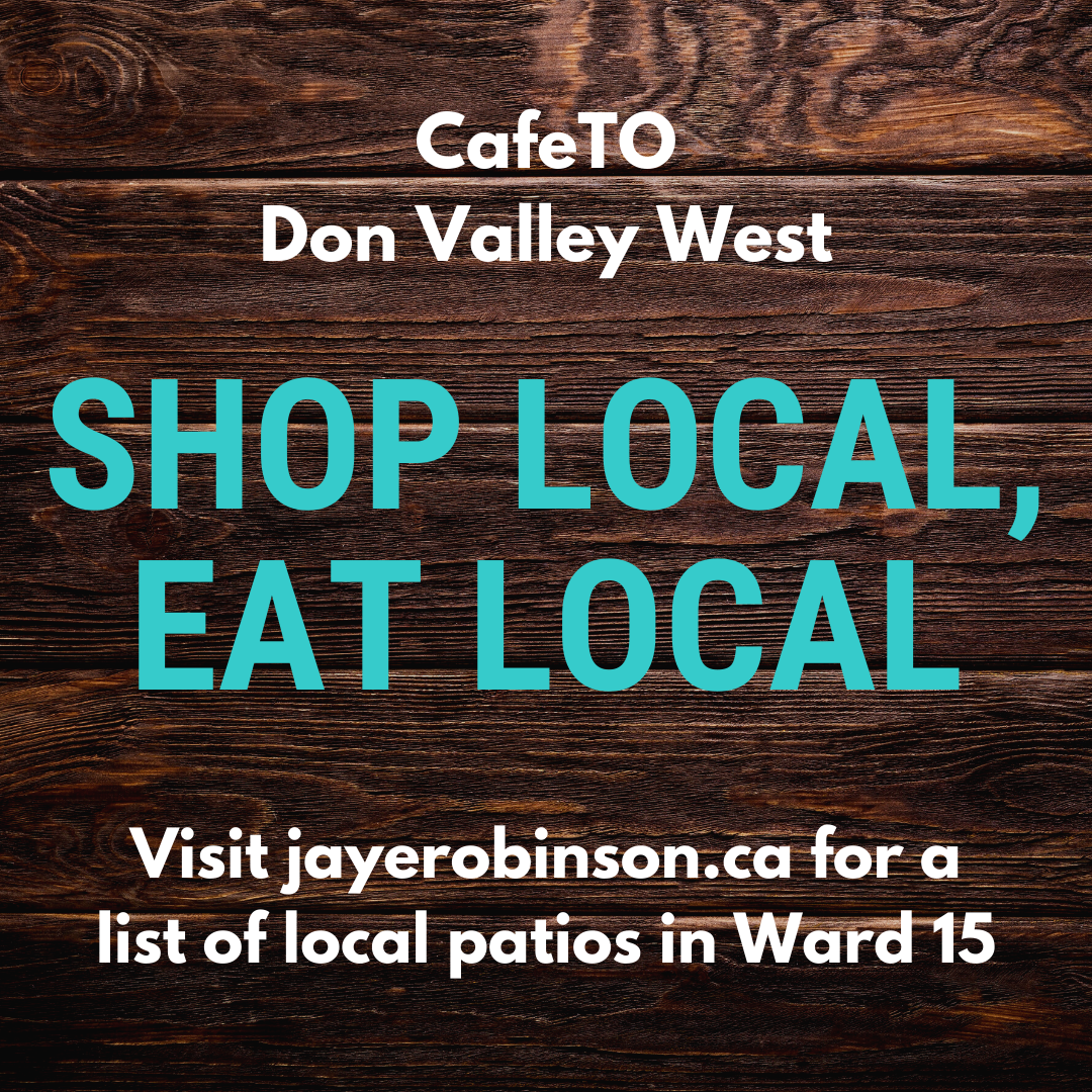 JayeRobinson's tweet photo. If you are heading out to enjoy the sunshine in #Ward15, consider supporting our Main Street businesses’ new patios! You can find a list of local @UptownYongeBIA patios that are open on my website, here: https://t.co/zOXSz9U0j0 #ShopLocalEatLocal https://t.co/9LTW6DdOz3