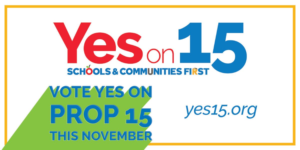CAcalls's tweet photo. Our schools and communities need resources NOW. That’s why we need to reclaim BILLIONS a year from corporations who refuse to pay their #FairShare. This November we can do that by voting #YesOn15 #Prop15 https://t.co/Lq19otWq7m