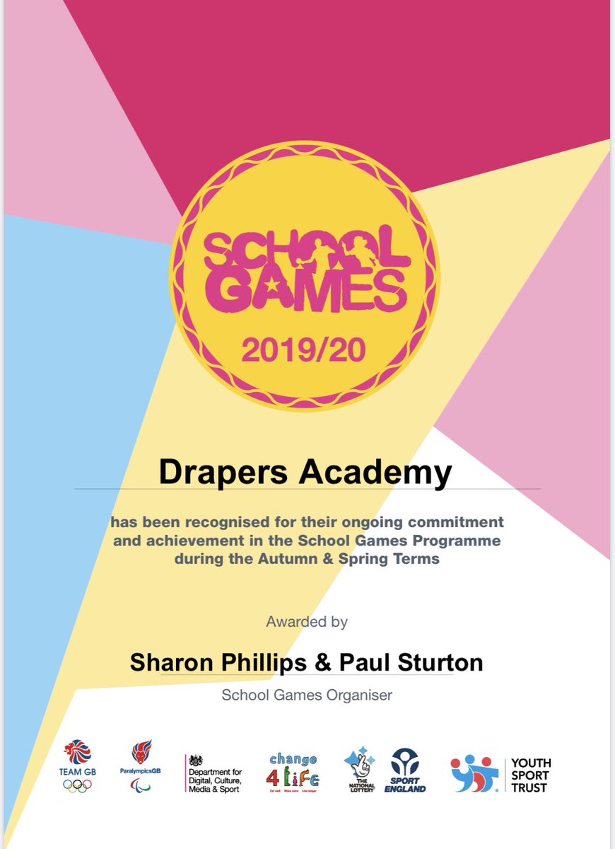 Well done to all Drapers’ pupils that helped achieve these certificates this year. Excellent work to all that participated in the virtual games! 👏