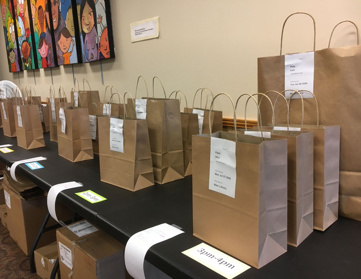 OCPLibraries's tweet photo. There'll be a lot of happy readers when our first curbside appointments open up tomorrow. These holds are bagged and ready to be picked up! #ocnclibrary #orangenclib #curbside #curbsidepickup #librarycurbside https://t.co/5K27c1FXOt